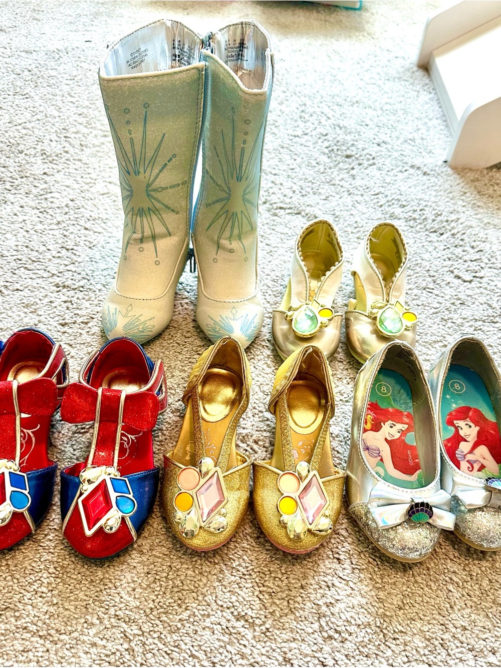 Girls Disney DressUp shoes! Elsa boots, Tiana, Snow White, Belle and Ariel shoes
